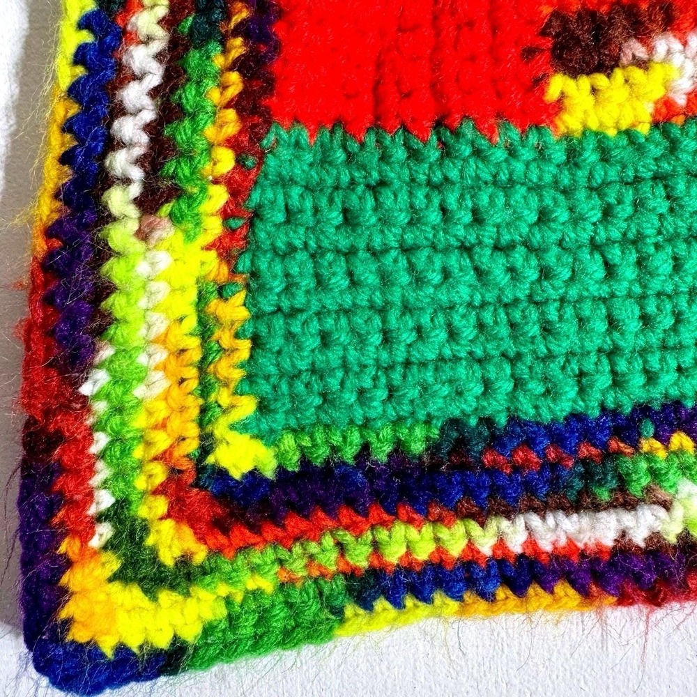 Vintage Hand Crocheted Multicolor Patchwork Granny Square Baby Afghan Throw - Picture 5 of 6